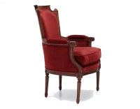 Louis XVI style bergère armchair bois teinte ancienne et tissu bordeaux