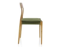 Chaise scandinave bois teinte merisier assise tissu vert olive