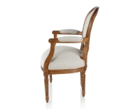 Fauteuil ancien style Louis XVI bois teinte ancienne et tissu beige naturel