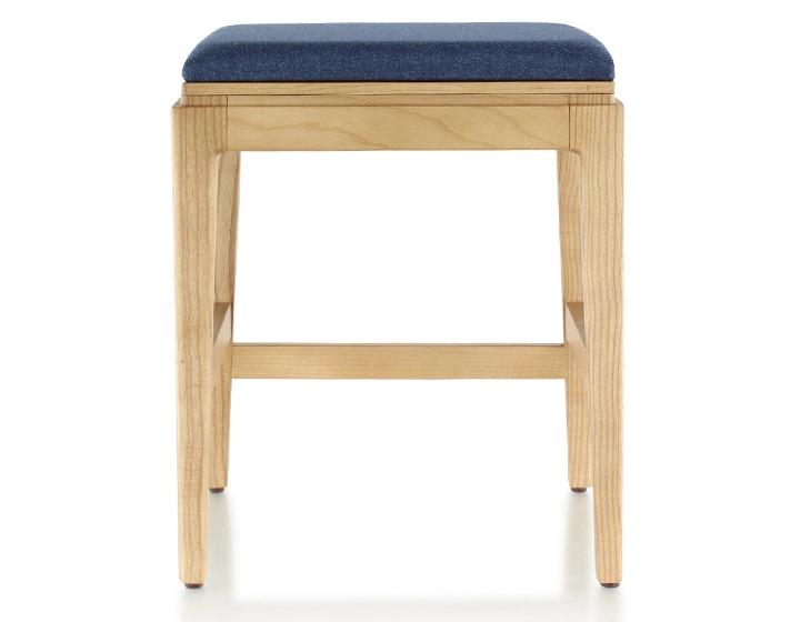 Tabouret design H45 cm bois teinte naturelle assise tissu bleu marine