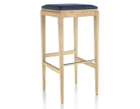 Tabouret de bar design H80 cm bois teinte naturelle assise tissu bleu marine