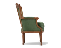 Louis XVI style bergère armchair bois teinte ancienne et tissu vert foncé