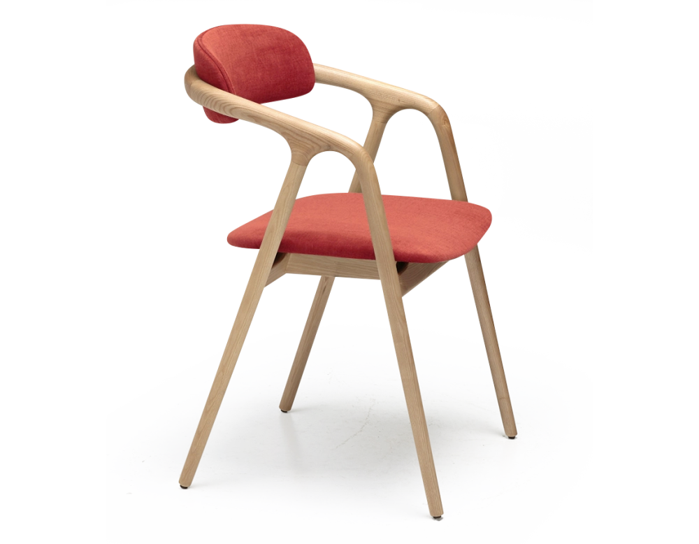 Silla escandinava madera tinte natural asiento tejido naranja quemado