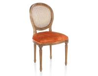 Chaise ancienne style Louis XVI bois teinte ancienne dossier canné assise tissu velours terracotta