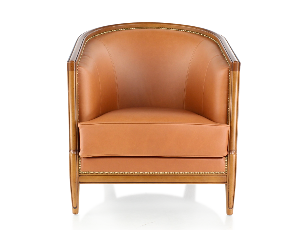 Sillón antiguo con reposabrazos moldurados bois teinte ancienne et cuir châtain