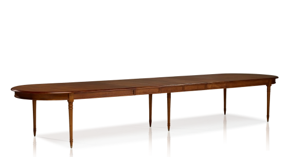 Table extensible Louis XVI allongée pour 14 à 20 personnes bois teinte ancienne avec 4 allonges 310x120 cm