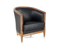 Sillón antiguo con reposabrazos moldurados bois teinte ancienne et cuir noir