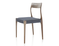 Chaise scandinave bois teinte marron foncé assise tissu gris