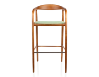 Tabouret de bar h80 cm teinte merisier assise tissu vert bois teinte merisier et tissu vert
