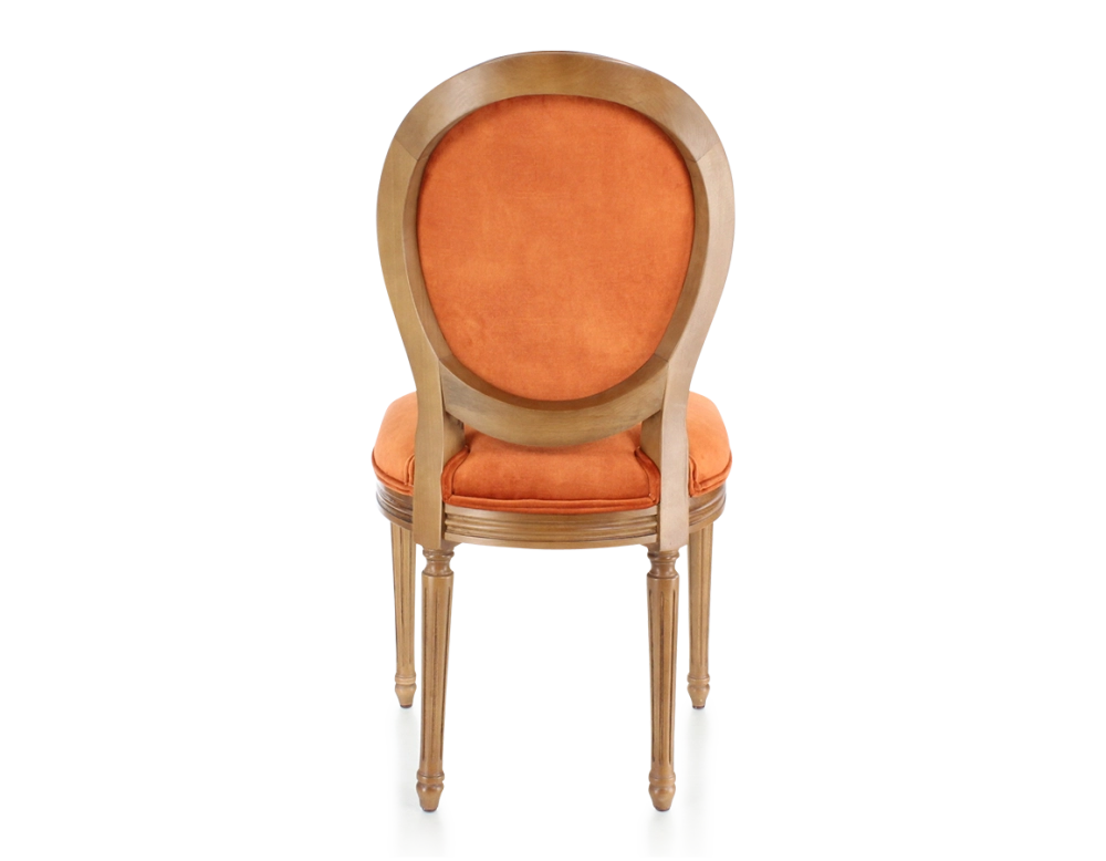 Silla antigua estilo Luis XVI madera con tinte envejecido y tejido de terciopelo terracota