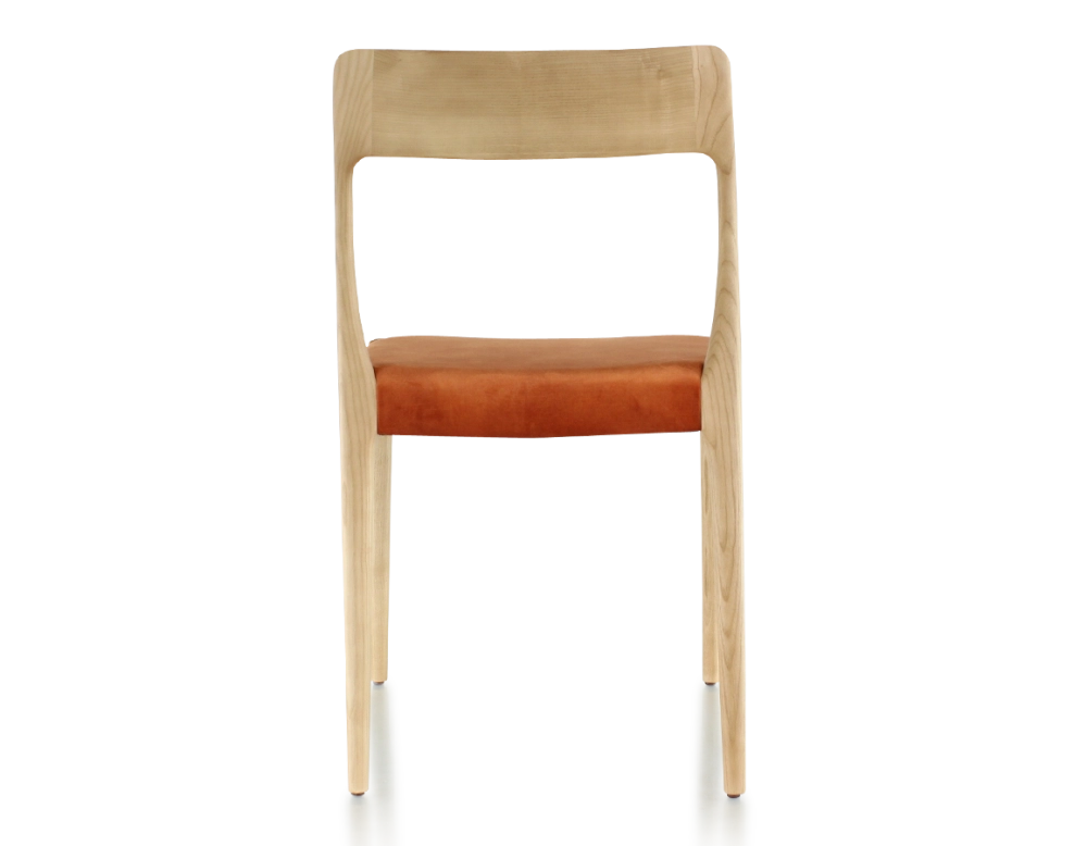 Chaise scandinave bois teinte naturelle assise tissu velours terracotta