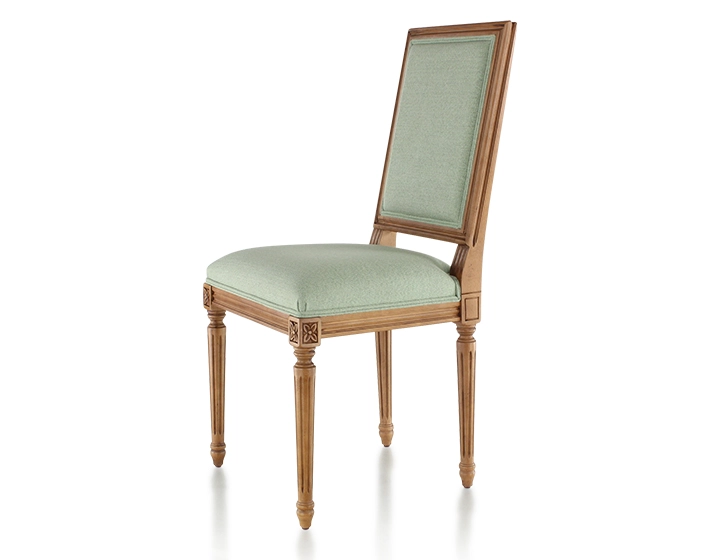 Chaise ancienne style Louis XVI bois teinte ancienne et tissu vert sauge