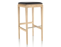 Tabouret de bar design H80 cm bois teinte naturelle assise cuir ébène