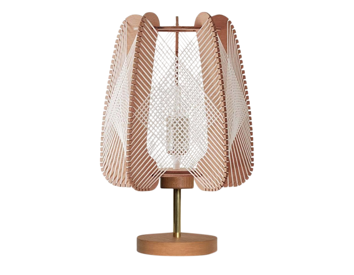 Lampe sur pied en bois et fil de coton tressage croisé
