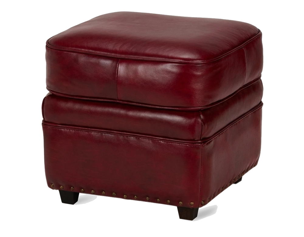 Pouf cuir rouge carmin bord clouté