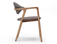 Chaise design avec accoudoirs bois teinte naturelle et tissu chiné marron