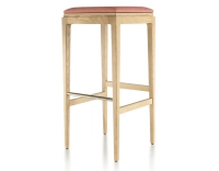 Tabouret de bar design H80 cm bois teinte naturelle assise tissu rose corail