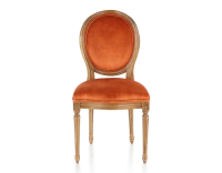Silla antigua estilo Luis XVI madera con tinte envejecido y tejido de terciopelo terracota