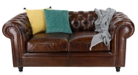 Canapé Chesterfield cuir 2 places marron soutenu accoudoirs cloutés