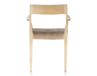 Chaise scandinave avec accoudoirs bois teinte naturelle assise tissu velours taupe clair