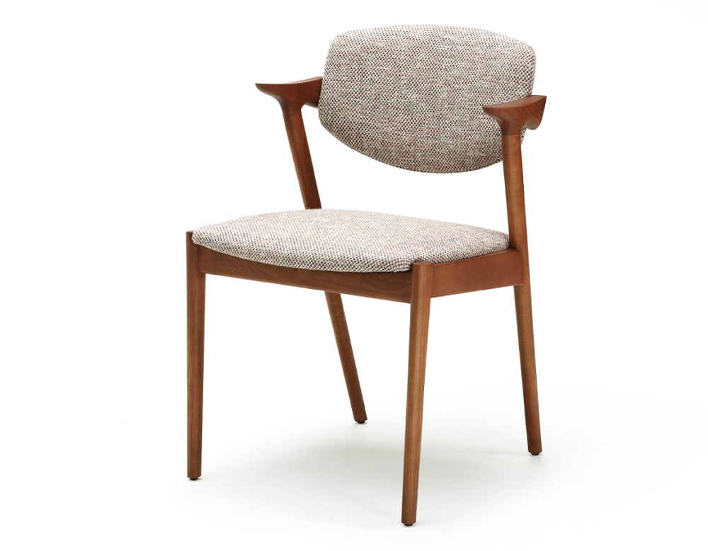 Chaise scandinave bois teinte merisier assise tissu fusion