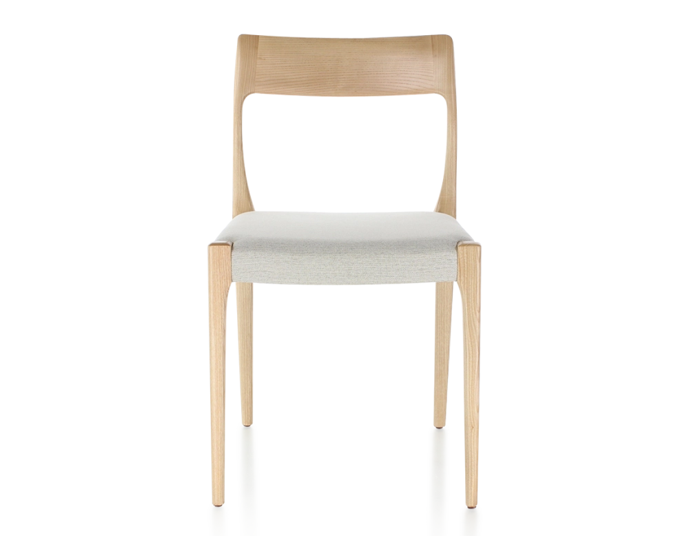 Chaise scandinave bois teinte naturelle assise tissu beige naturel