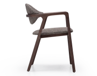 Chaise design avec accoudoirs bois teinte foncée et tissu chiné marron