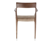 Chaise scandinave avec accoudoirs bois teinte marron foncé assise tissu velours taupe clair