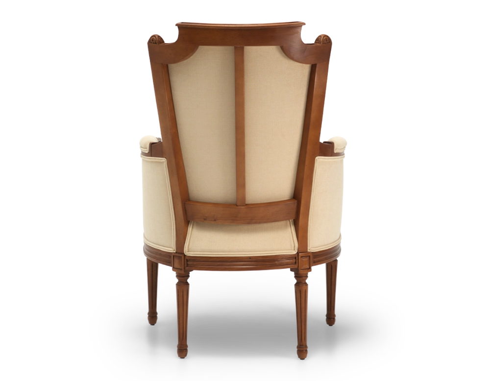 Sillón bergère estilo Luis XVI madera con tinte envejecido y tejido crema