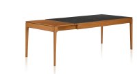 Extendable table for 8 to 12 people in oak and ceramic with wooden extensions with cherry-tinted wood and slate-effect ceramic top 160x100 cm