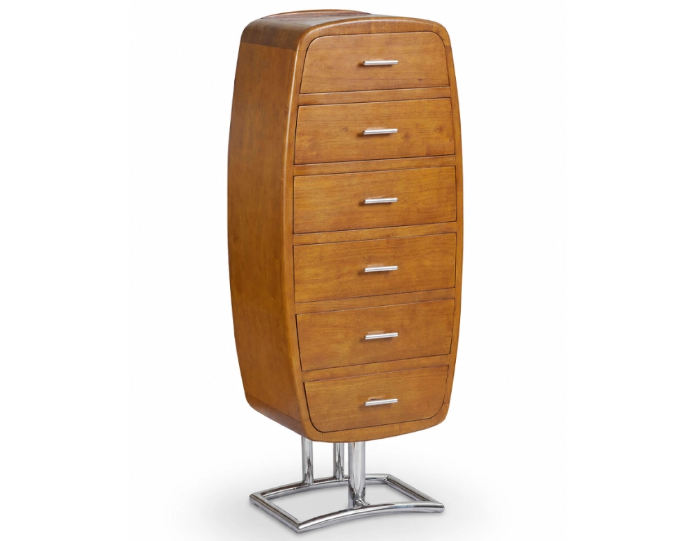 Cómoda art déco métal et bois teinte merisier