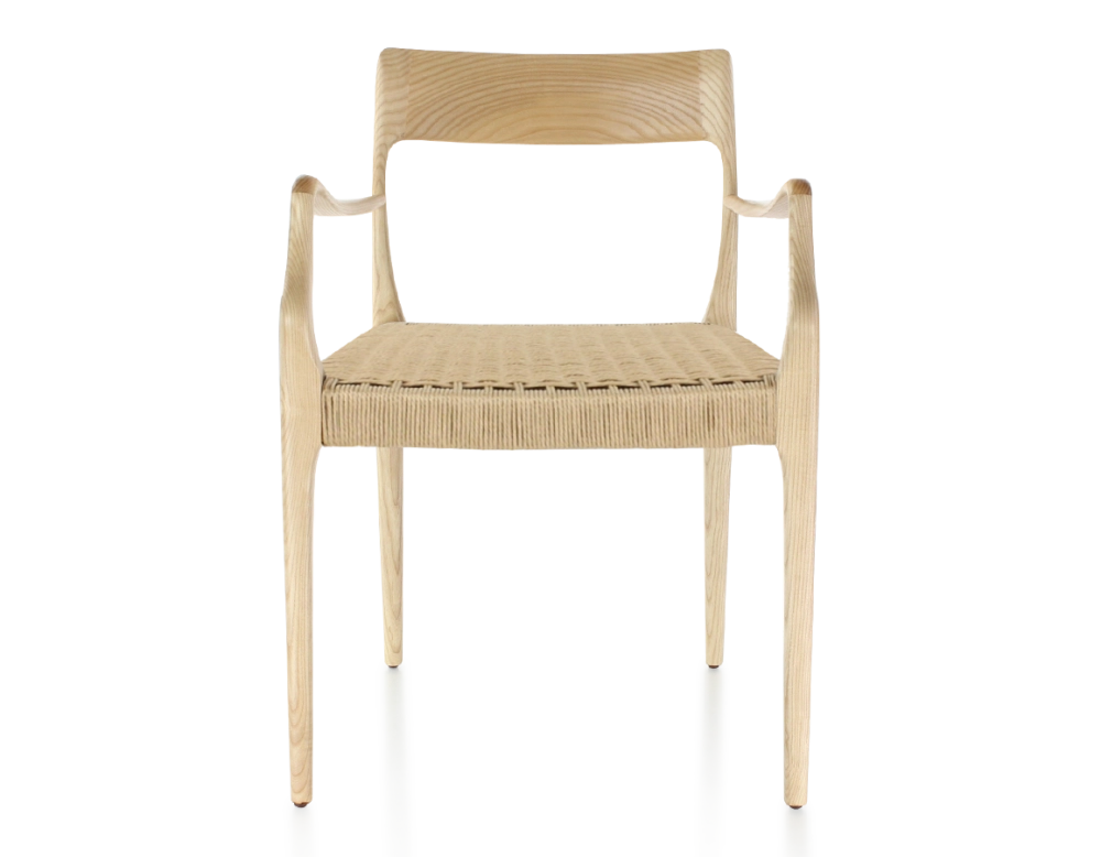 Chaise scandinave avec accoudoirs bois teinte naturelle assise corde