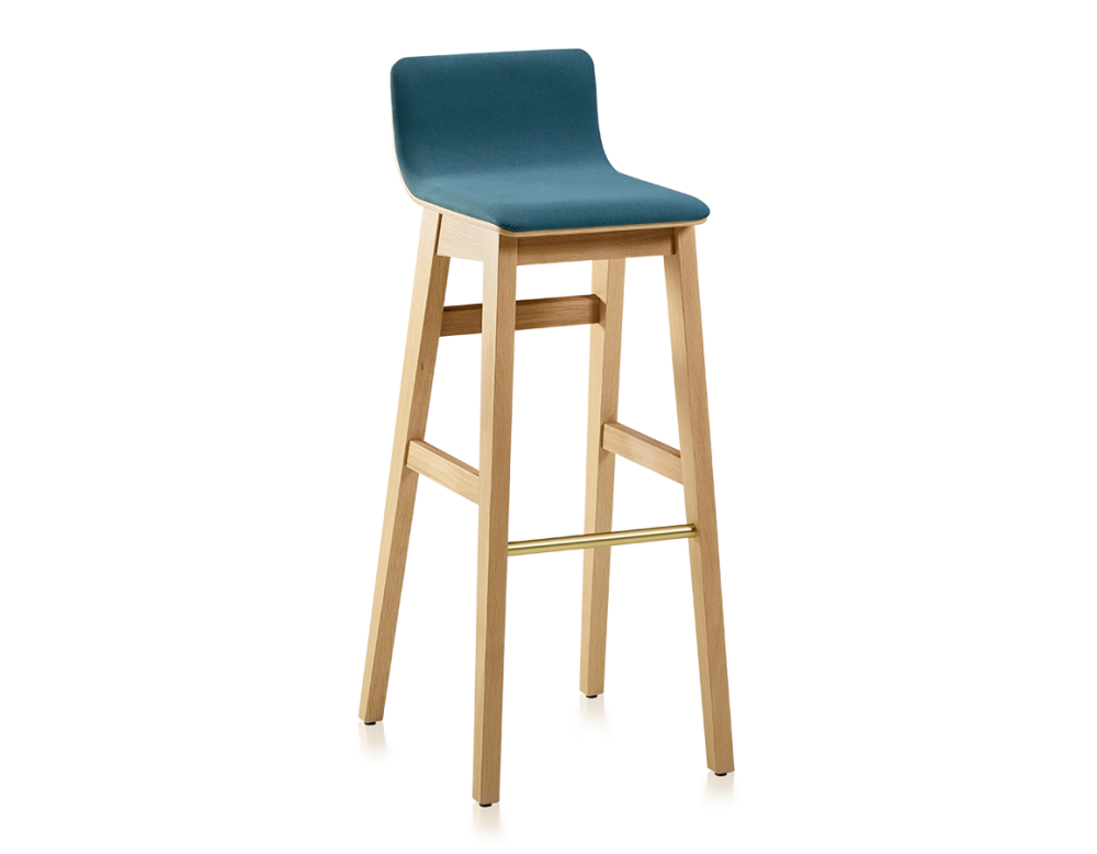 Taburete de bar de roble H80 cm madera tinte natural asiento tejido azul océano