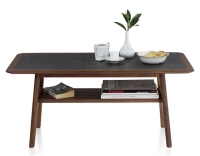 Table basse rectangulaire en noyer et céramique bois teinte naturelle plateau céramique effet ardoise 100x50 cm