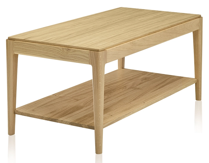 Table basse rectangulaire en chêne avec tablette teinte naturelle 100x50 cm