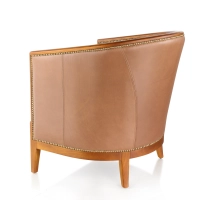 Fauteuil ancien teinte merisier et cuir noisette