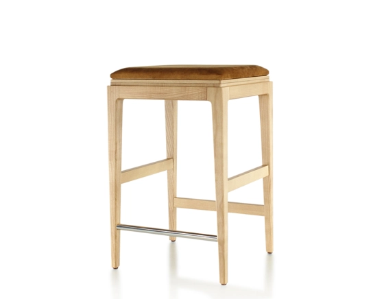 Tabouret de bar design H60 cm bois teinte naturelle assise tissu velours bronze