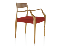 Silla escandinava con reposabrazos madera tinte cerezo asiento tejido burdeos
