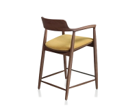 Tabouret de bar h60 cm bois teinte noyer assise tissu jaune
