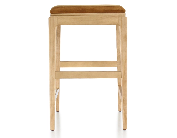 H60 cm designer bar stool wood natural tint seat bronze velvet fabric