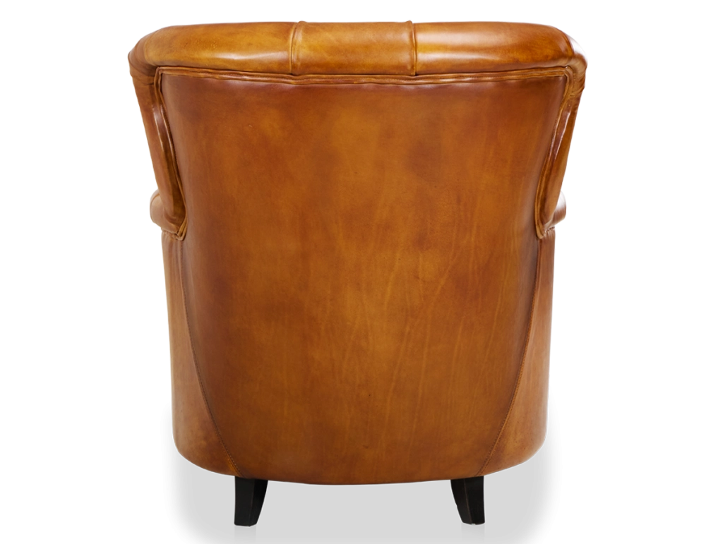 Fauteuil Chesterfield cuir cognac moyen dossier