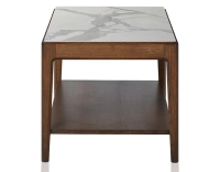 Mesa de centro rectangular de roble y cerámica con estante en madera tinte marrón oscuro tablero cerámico efecto mármol blanco 100x50 cm
