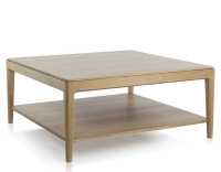 Table basse carrée en chêne avec tablette teinte naturelle 100x100 cm
