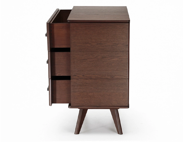 Commode 3 tiroirs en chêne bois teinte marron foncé