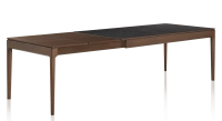 Table extensible 8 à 12 personnes en chêne et céramique allonges bois avec bois teinte marron foncé et plateau céramique effet ardoise 210x100 cm