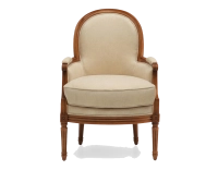 Fauteuil bergère mouluré style Louis XVI bois teinte ancienne et tissu crème