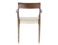 Chaise scandinave avec accoudoirs bois teinte marron foncé assise tissu chevron beige