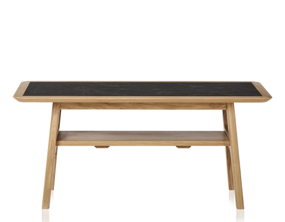 Table basse rectangulaire en chêne et céramique avec bois teinte naturelle plateau céramique effet ardoise 100x50 cm