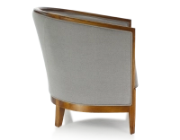 Sillón antiguo con reposabrazos moldurados madera con tinte envejecido y tejido gris claro