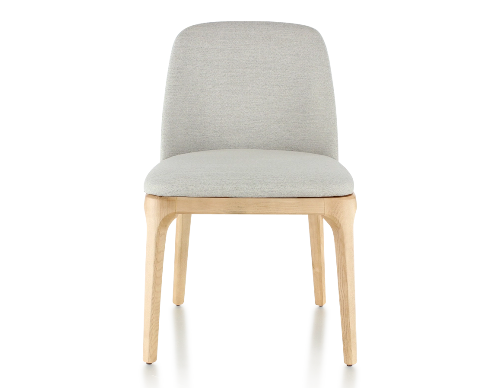 Chaise design bois teinte naturelle et tissu beige naturel